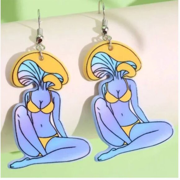 Jewelry - ⭐️❤️ FREE Mushroom Woman Body Outline Female Curvy Plant Drop Trendy Earrings